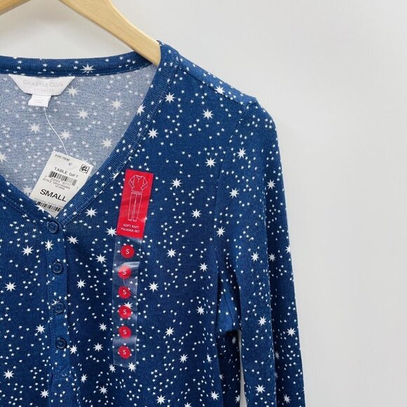 Charter Club Womens Size Small Soft Knit Henley Pajama Top Stars Print Blue 327 - Picture 3 of 8